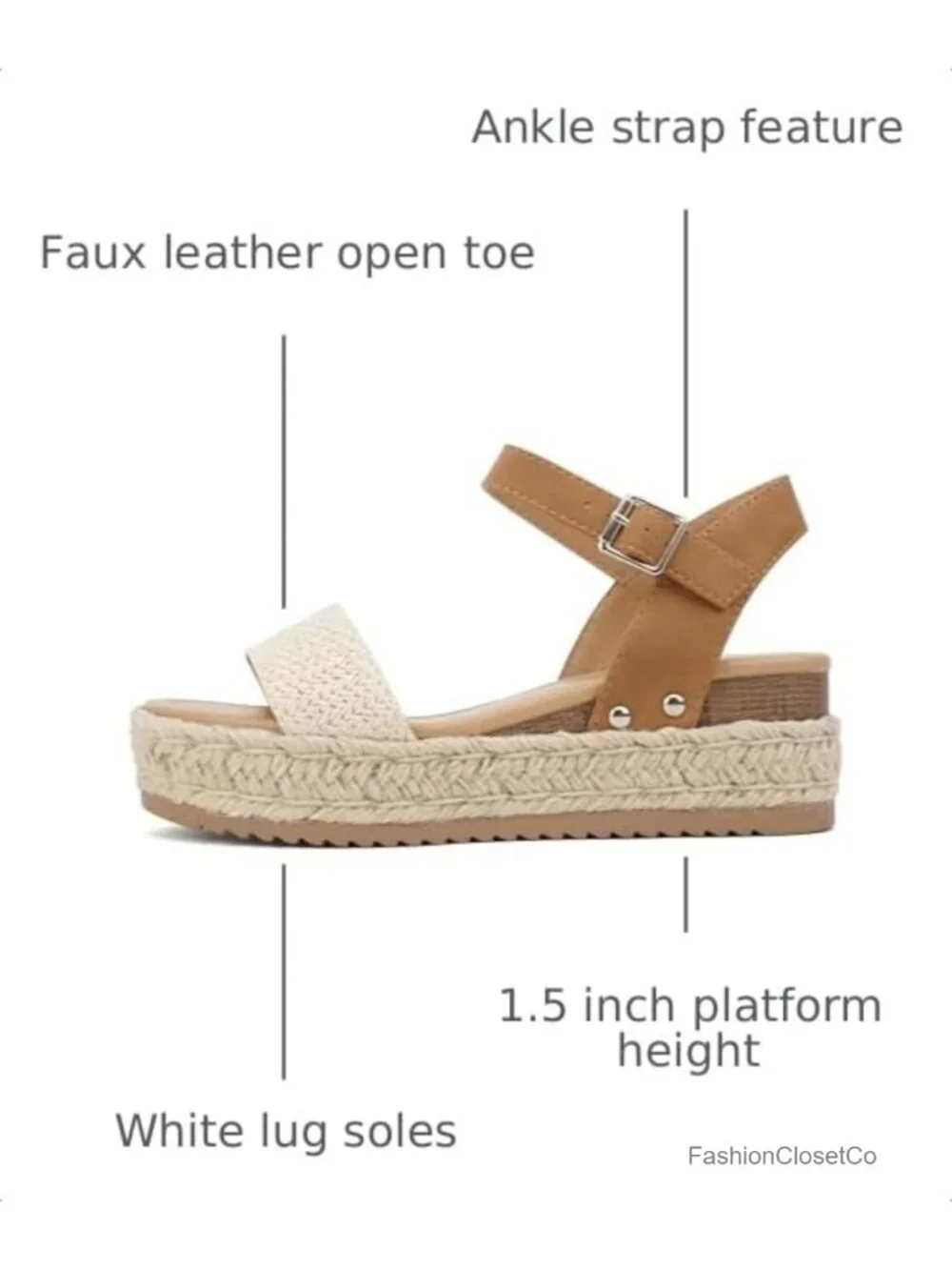 Open Toe Ankle Strap Platform Espadrille Sandal